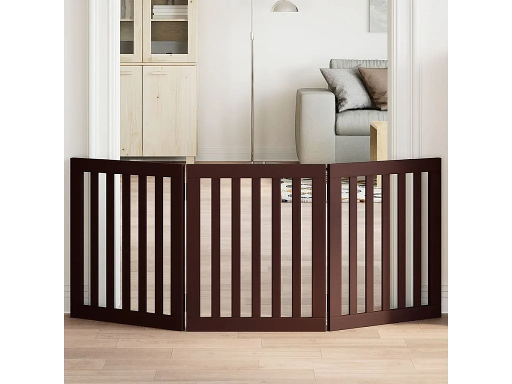 Portão para cães dobrável 3 painéis 150 cm álamo castanho