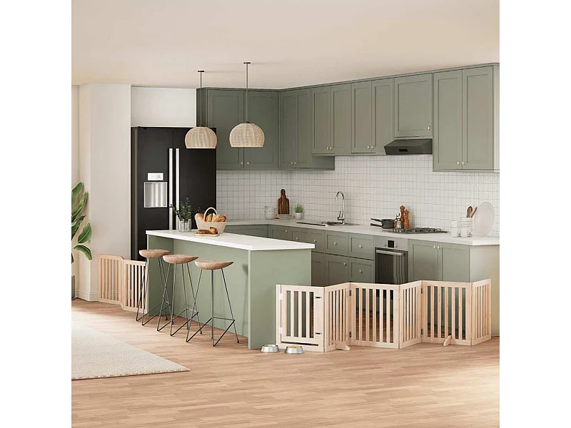 Puerta para perros plegable 9 paneles madera de álamo 450 cm