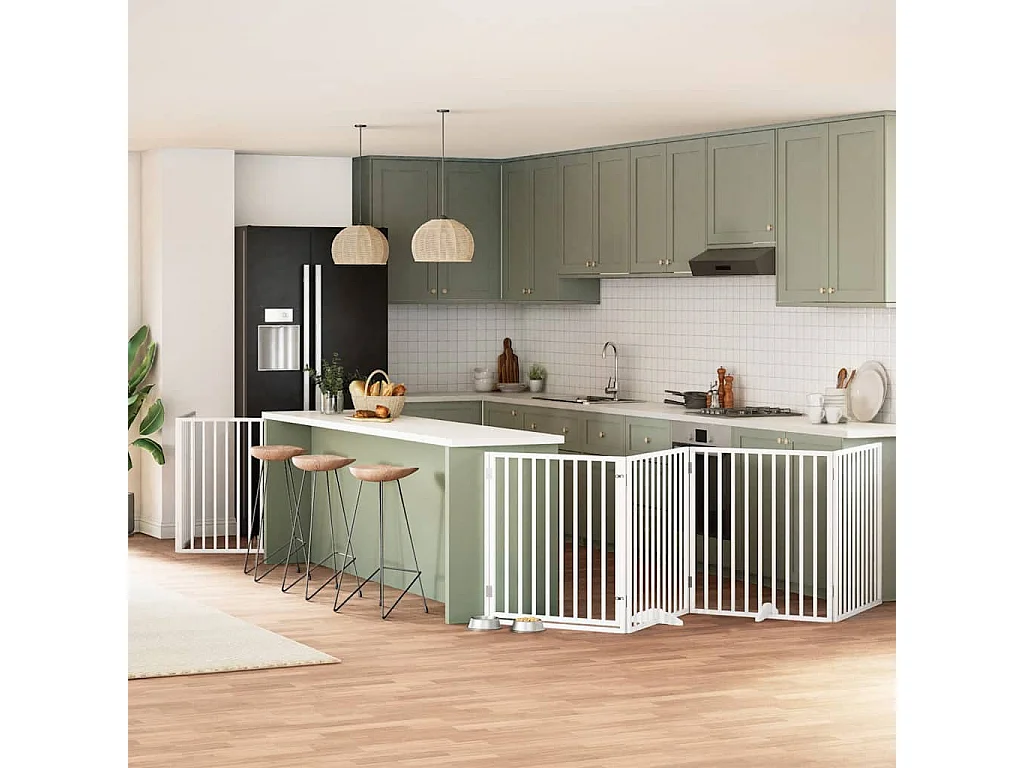 Portão para cães com porta dobrável 12 painéis 960cm álamo branco