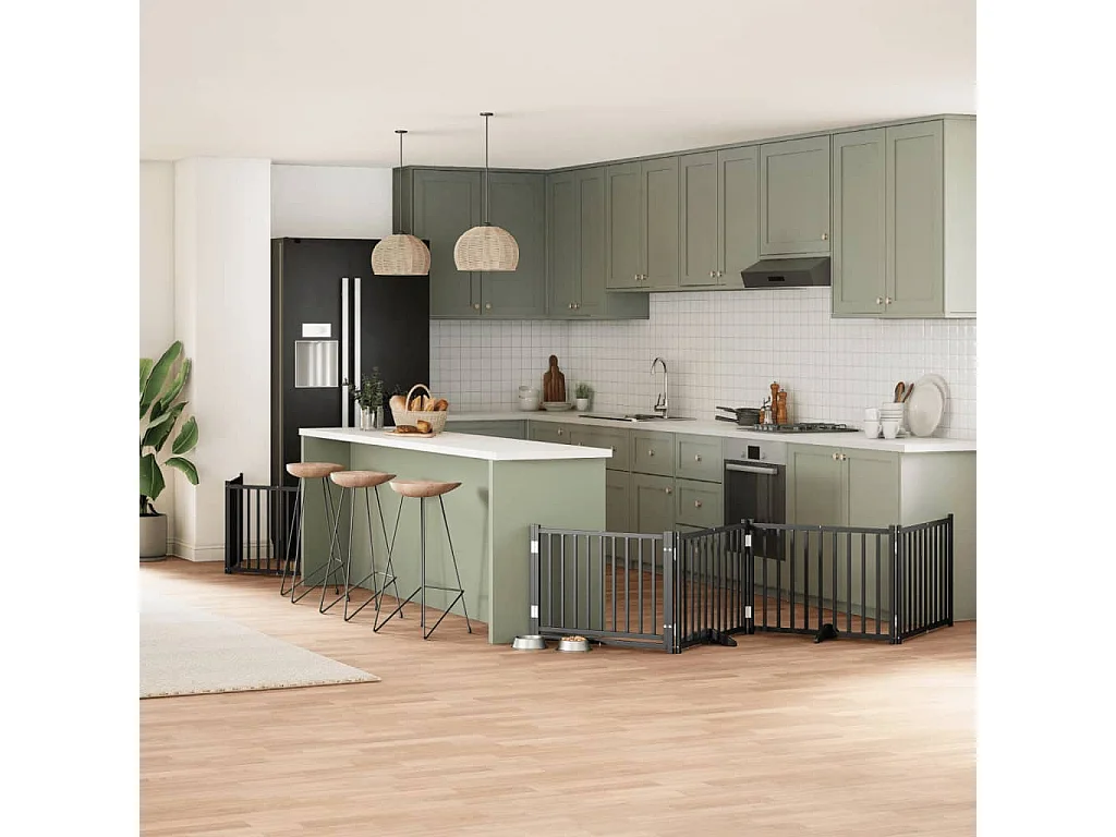 Barrière pour chien porte pliable 10 panneaux noir bois peuplier