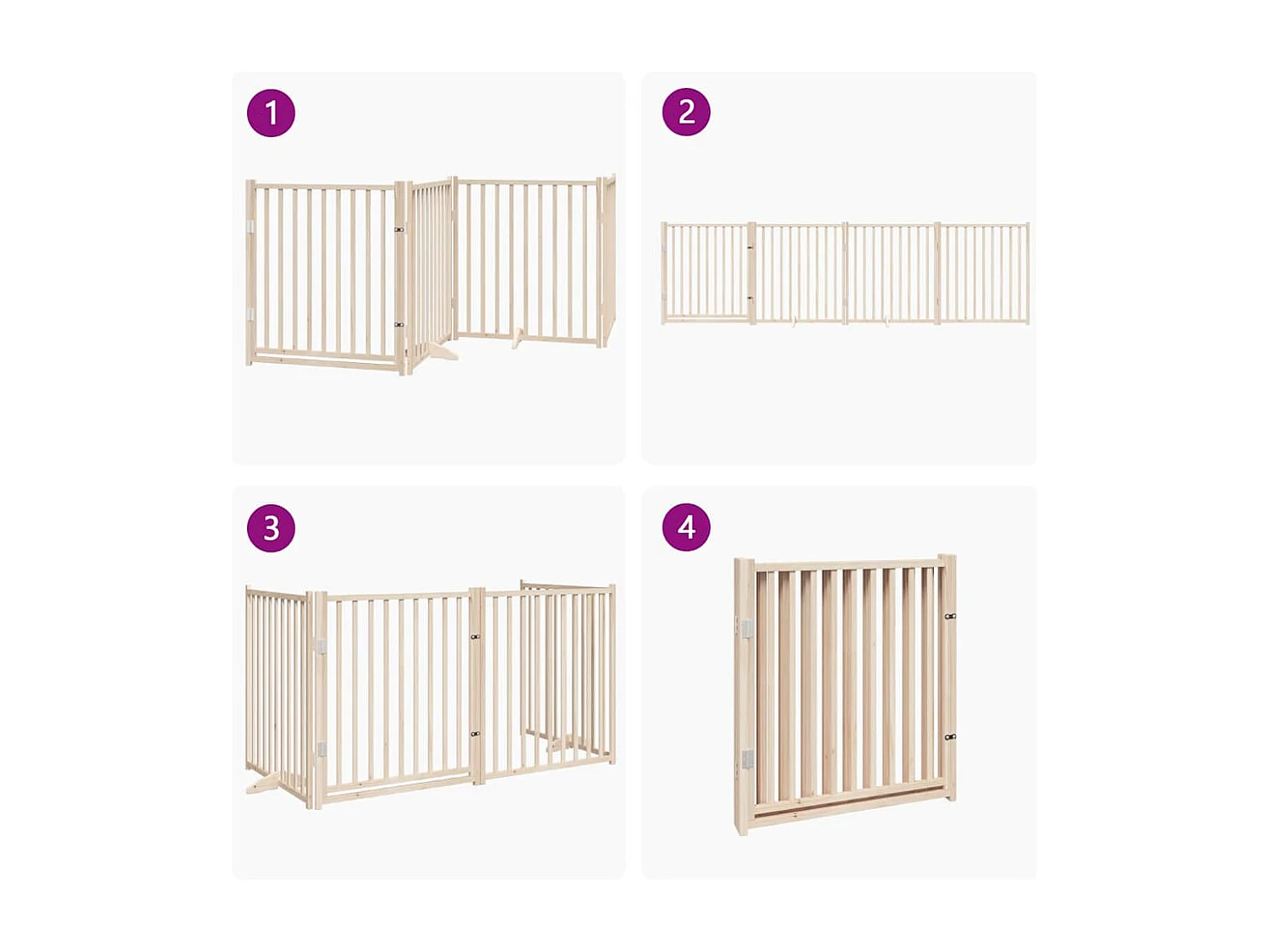 Puerta para perros con puerta plegable de 4 paneles, 320 cm, madera maciza de abeto