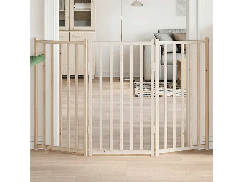 Puerta para perros plegable de 3 paneles, 150 cm, madera maciza de abeto