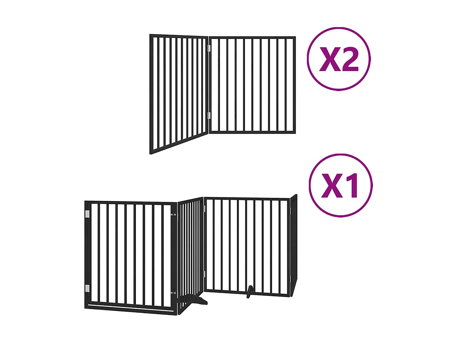 Portão para cães com porta dobrável 8 painéis 640 cm álamo preto