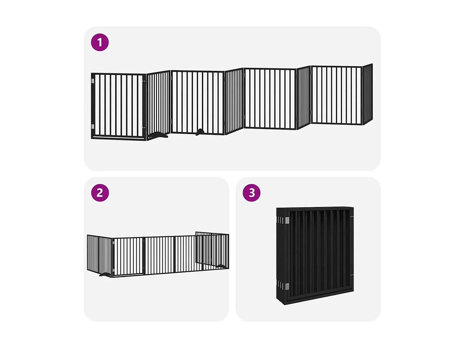 Portão para cães com porta dobrável 8 painéis 640 cm álamo preto