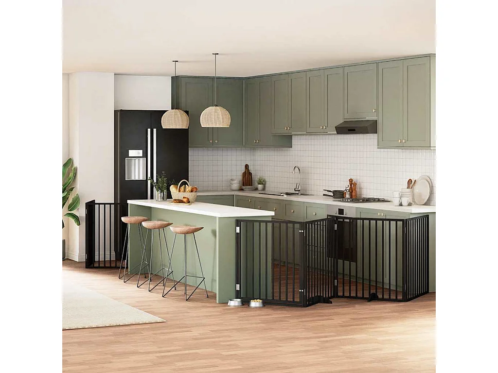 Barrière pour chien porte pliable 8 panneaux noir bois peuplier