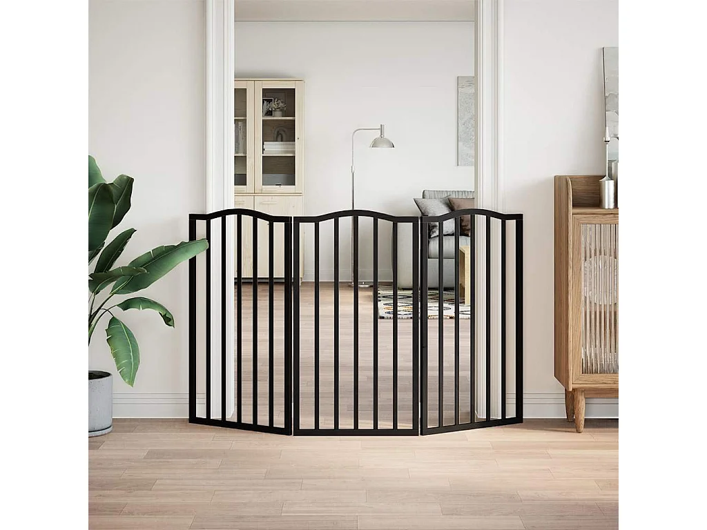 Portão para cães dobrável 3 painéis 150 cm álamo preto