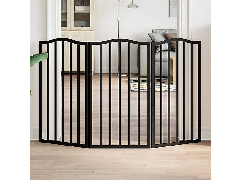 Barrière pour chien pliable 3 panneaux noir bois de peuplier