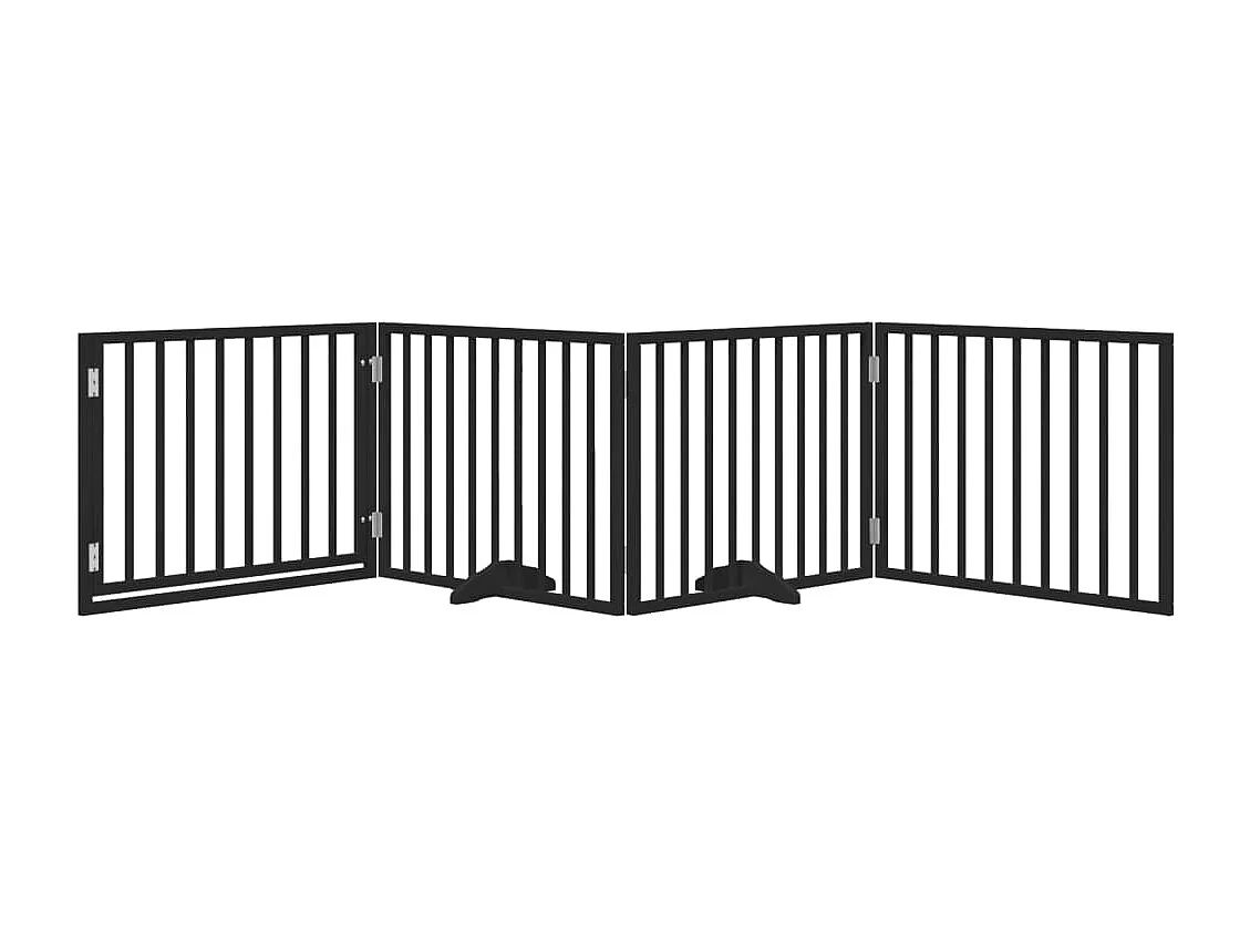 Barrière pour chiens et porte 4 panneaux noir bois de peuplier
