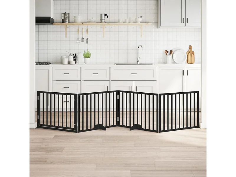 Barrière pour chiens et porte 4 panneaux noir bois de peuplier