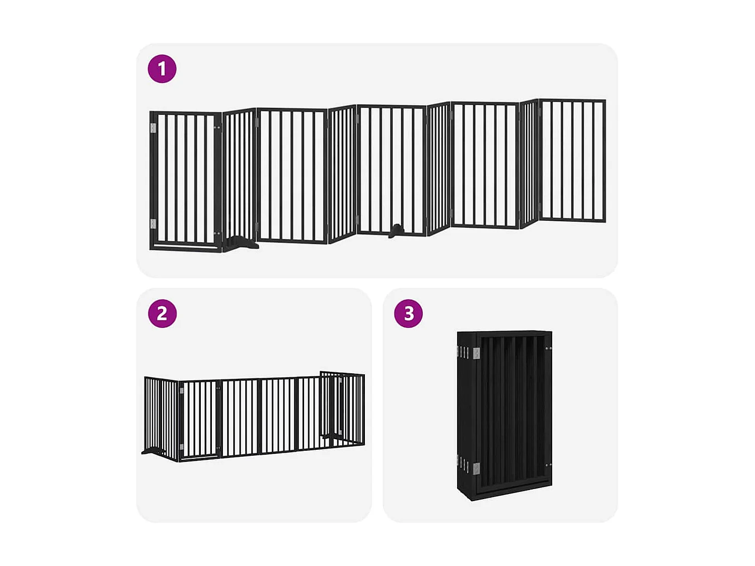 Portão para cães com porta dobrável 9 painéis 450 cm álamo preto