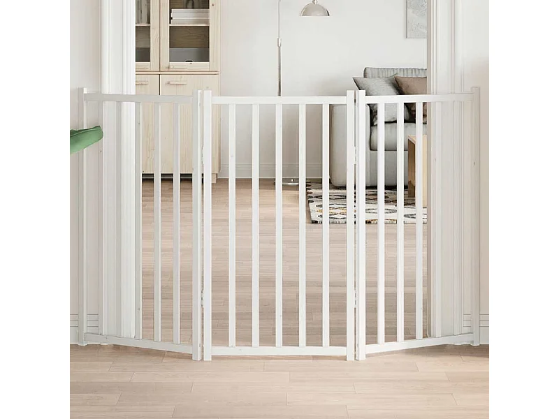 Puerta de perros plegable 3 paneles madera abeto blanco 150 cm