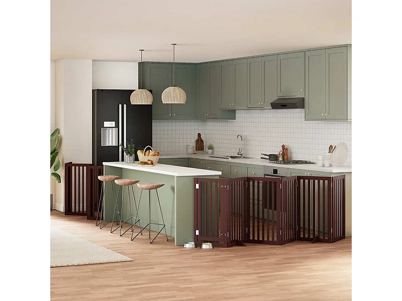 Barrière pour chien porte pliable 12 panneaux bois de peuplier