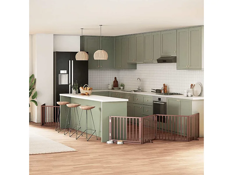 Puerta de perros plegable 8 paneles madera álamo marrón 640 cm