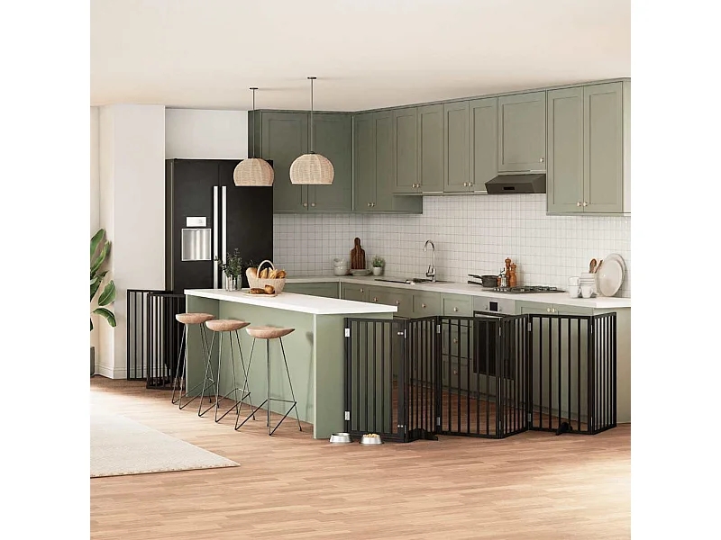 Barrière pour chien porte pliable 15 panneaux noir bois peuplier