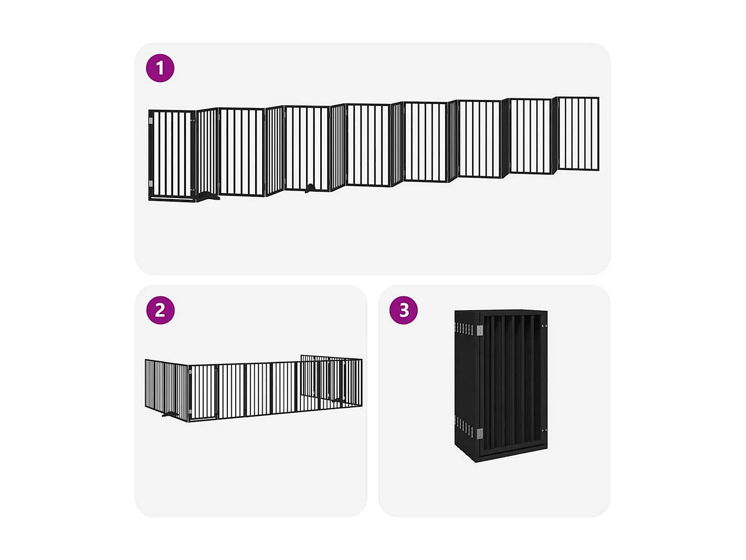 Puerta de perros plegable 15 paneles madera álamo negra 750 cm