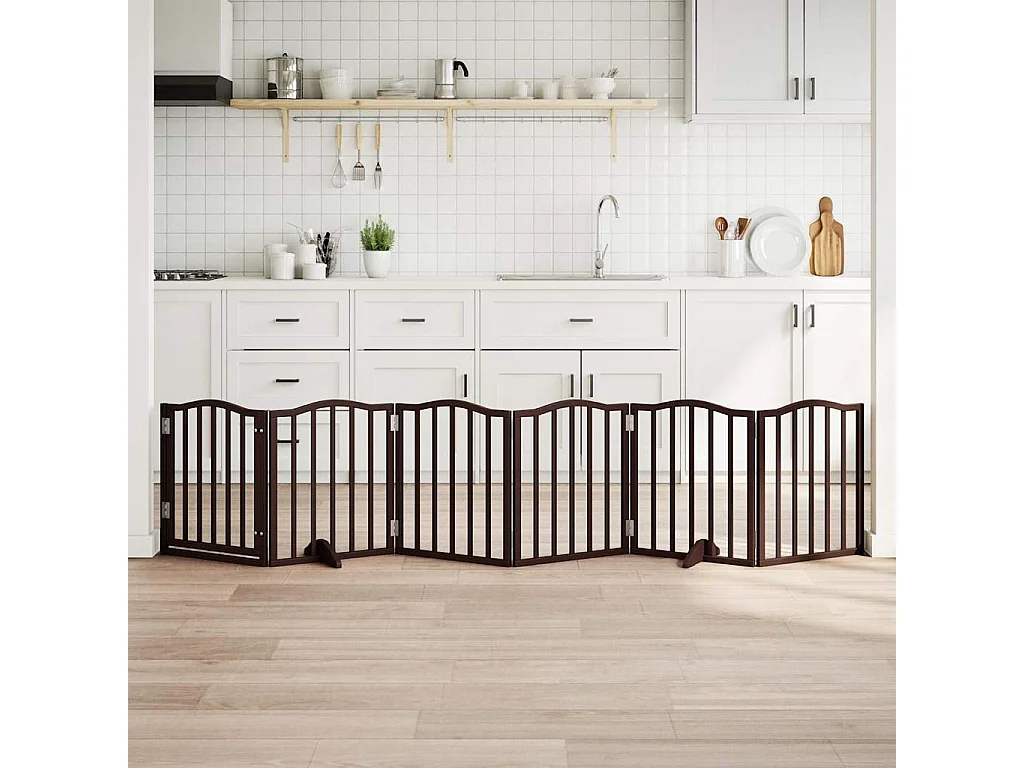 Barrière pour chiens avec porte 6 panneaux bois de peuplier