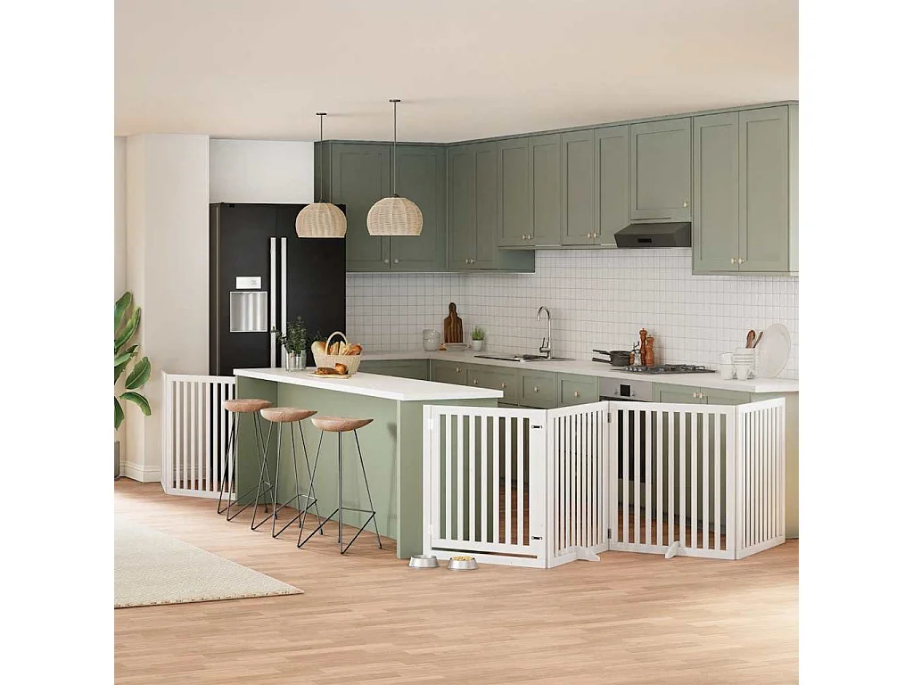 Barrière pour chien porte pliable 8 panneaux blanc bois peuplier