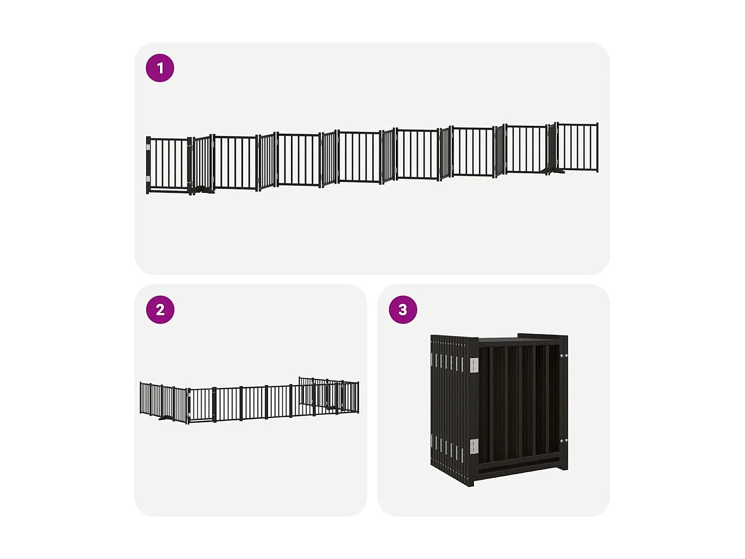 Barrière pour chien porte pliable 15 panneaux noir bois peuplier