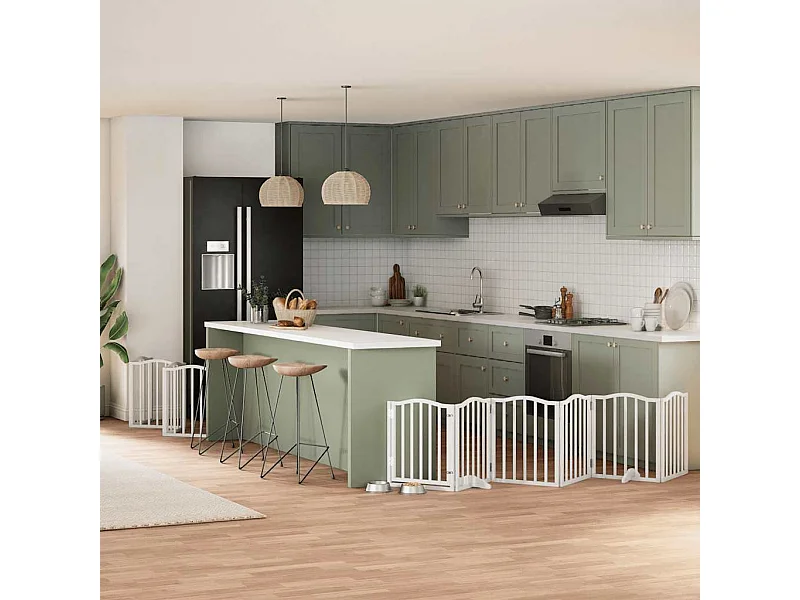 Barrière pour chien porte pliable 12 panneaux bois de peuplier