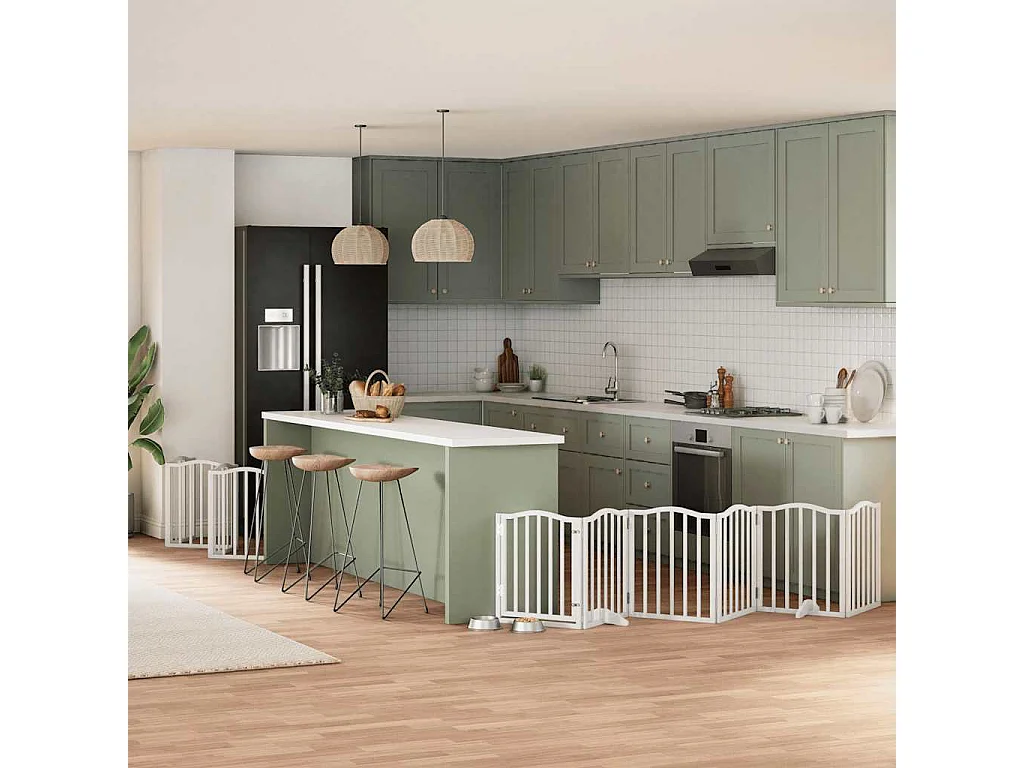 Puerta de perros plegable 12 paneles madera álamo blanca 600 cm