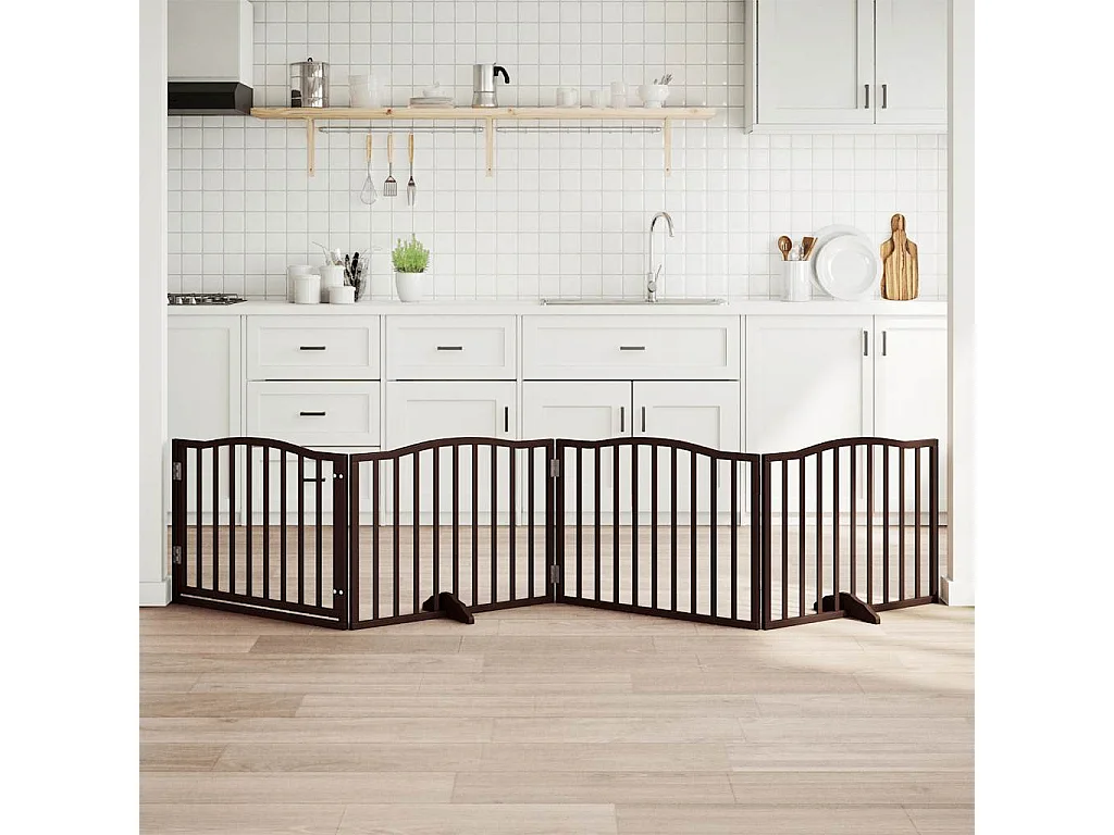 Portão para cães com porta 4 painéis 320cm álamo carvalho castanho