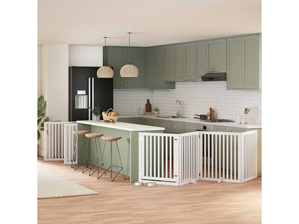 Hondenhek inklapbaar met deur 10 panelen 800cm populierhout wit