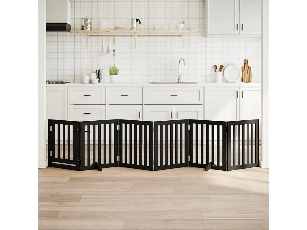 Barrière pour chiens et porte 6 panneaux noir bois de peuplier