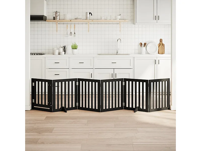 Barrière pour chiens et porte 6 panneaux noir bois de peuplier