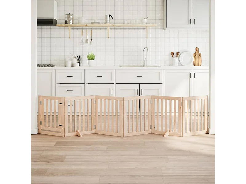 Puerta para perros con puerta plegable de 6 paneles, 300 cm, madera de álamo