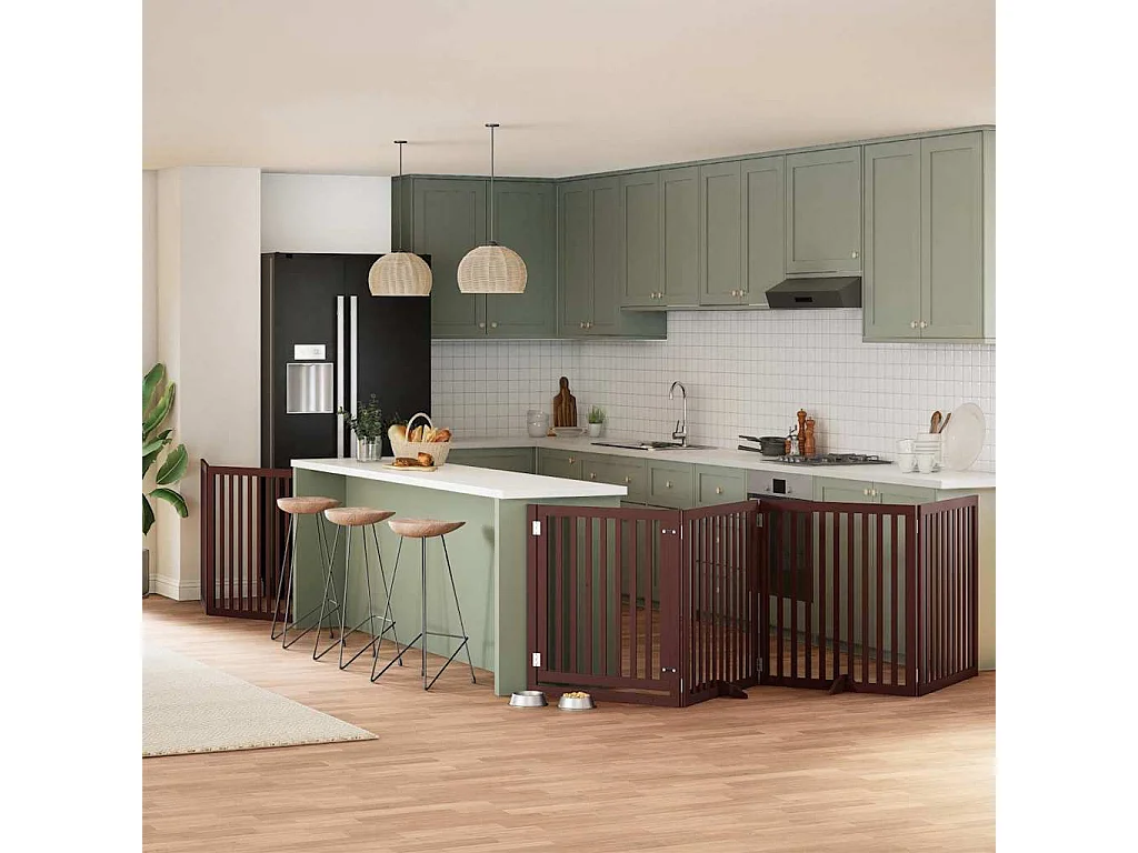 Puerta de perros plegable 6 paneles madera álamo marrón 480 cm