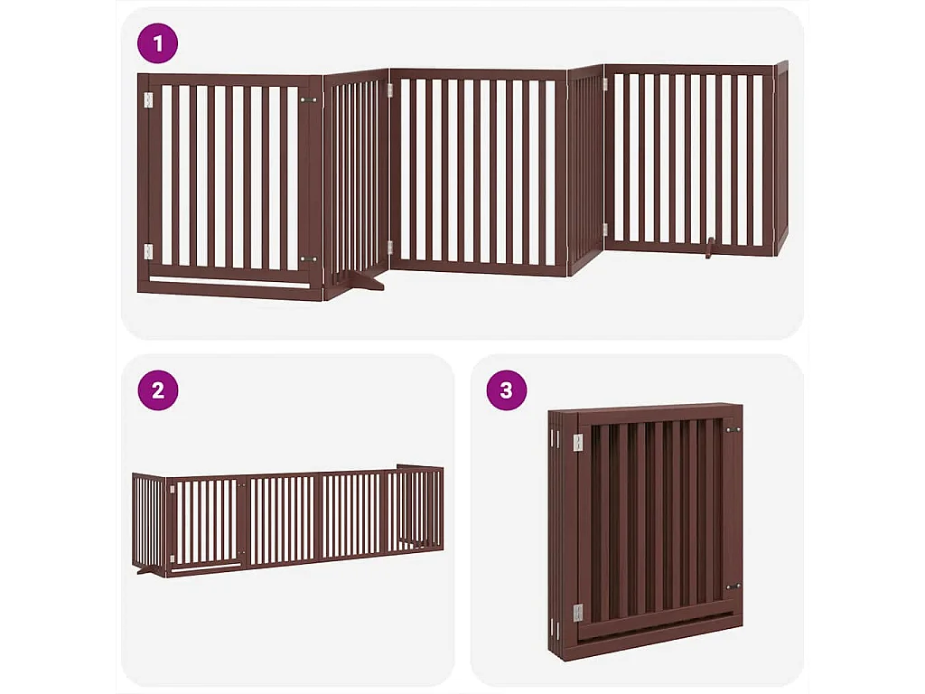 Barrière pour chien avec porte pliable 6 panneaux bois peuplier