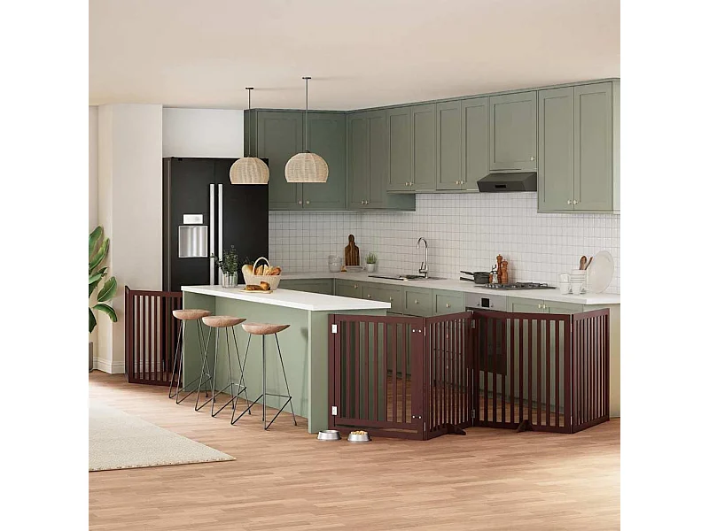 Barrière pour chien avec porte pliable 6 panneaux bois peuplier