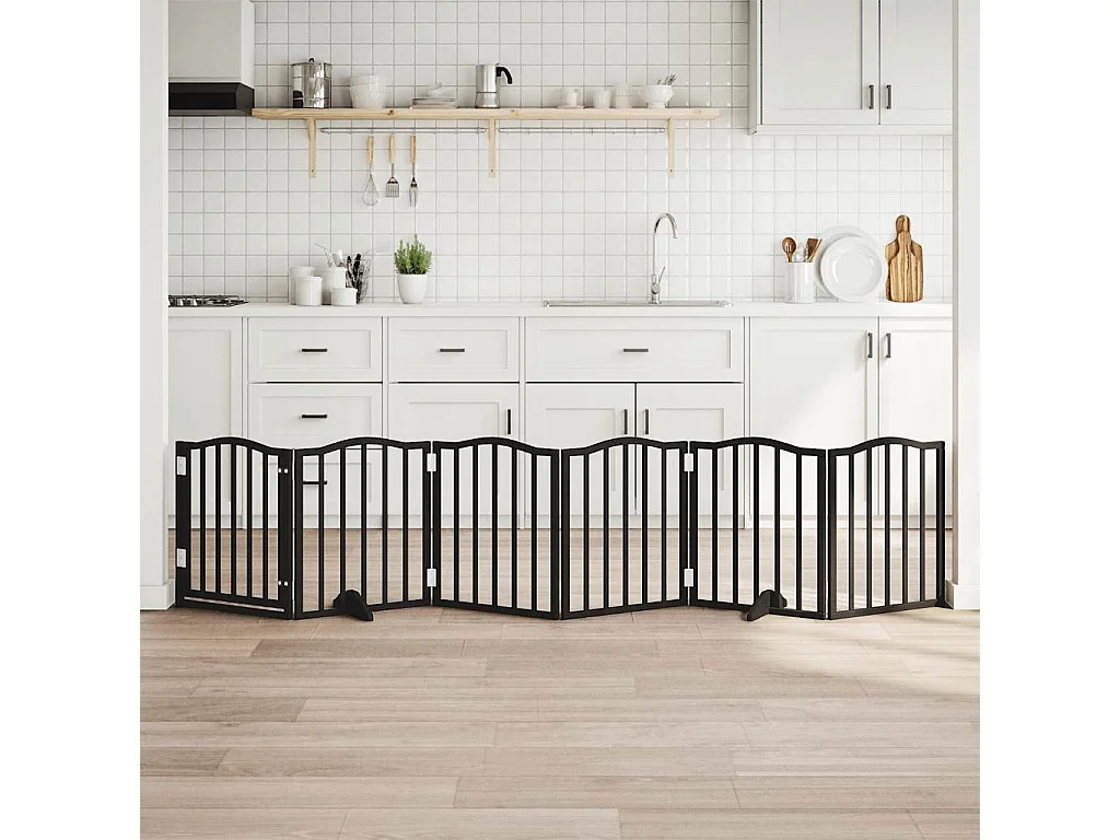 Puerta para perros plegable 6 paneles madera álamo negra 300 cm