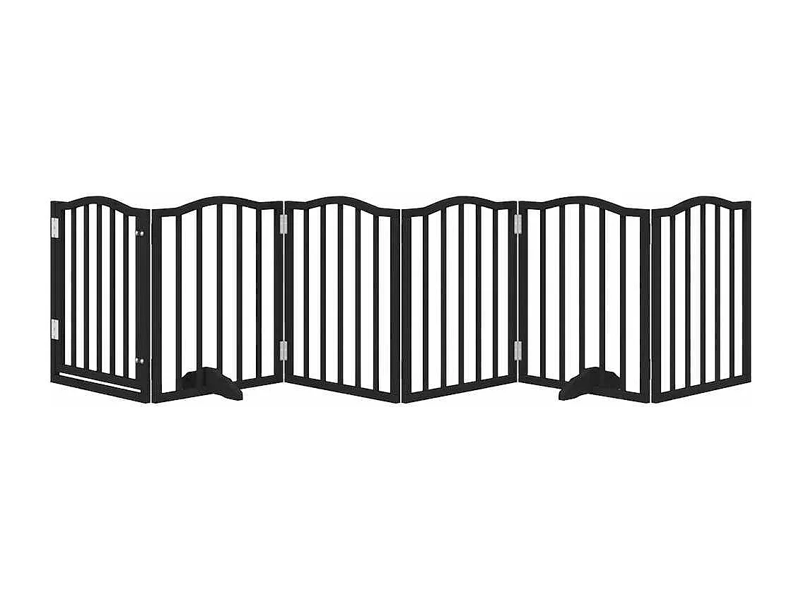 Barrière pour chiens et porte 6 panneaux noir bois de peuplier