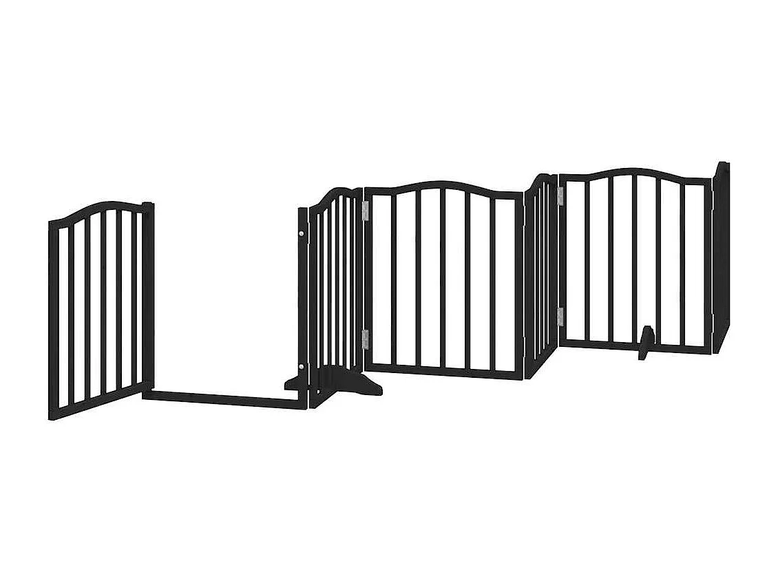 Barrière pour chiens et porte 6 panneaux noir bois de peuplier