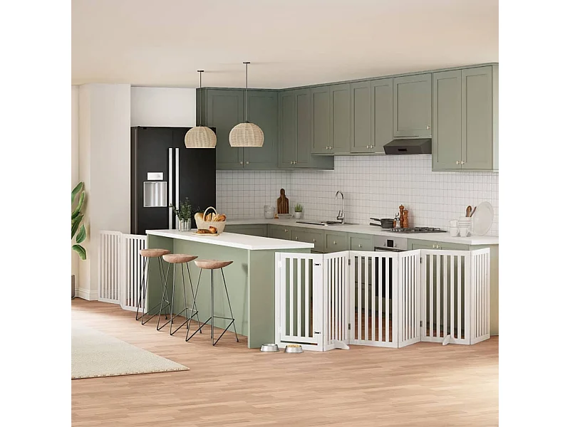 Puerta para perros plegable 9 paneles madera álamo blanca 450cm