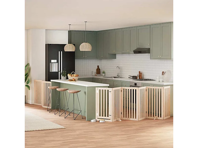 Puerta para perros plegable 9 paneles madera de álamo 450 cm