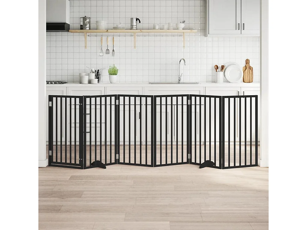 Barrière pour chiens et porte 6 panneaux noir bois de peuplier