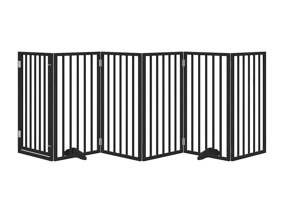 Barrière pour chiens et porte 6 panneaux noir bois de peuplier