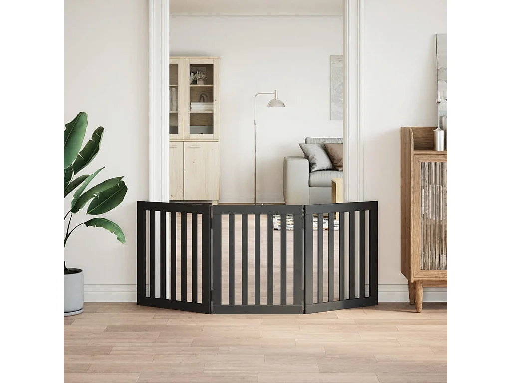 Barrière pour chien pliable 3 panneaux noir bois de peuplier