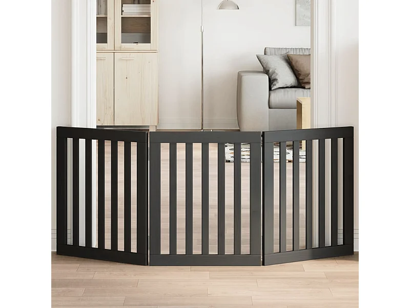 Barrière pour chien pliable 3 panneaux noir bois de peuplier