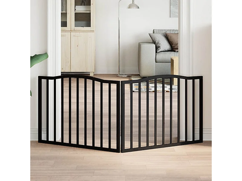 Barrière pour chien pliable 2 panneaux noir bois de peuplier