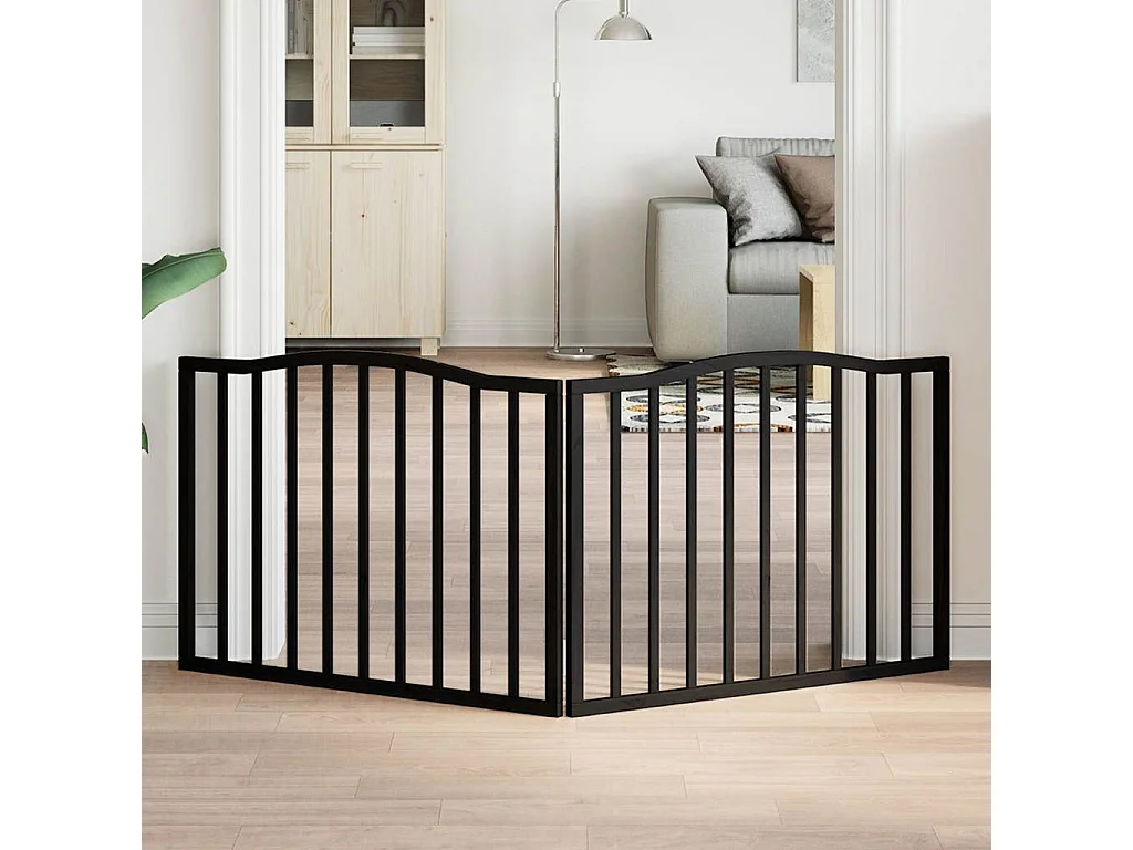 Barrière pour chien pliable 2 panneaux noir bois de peuplier
