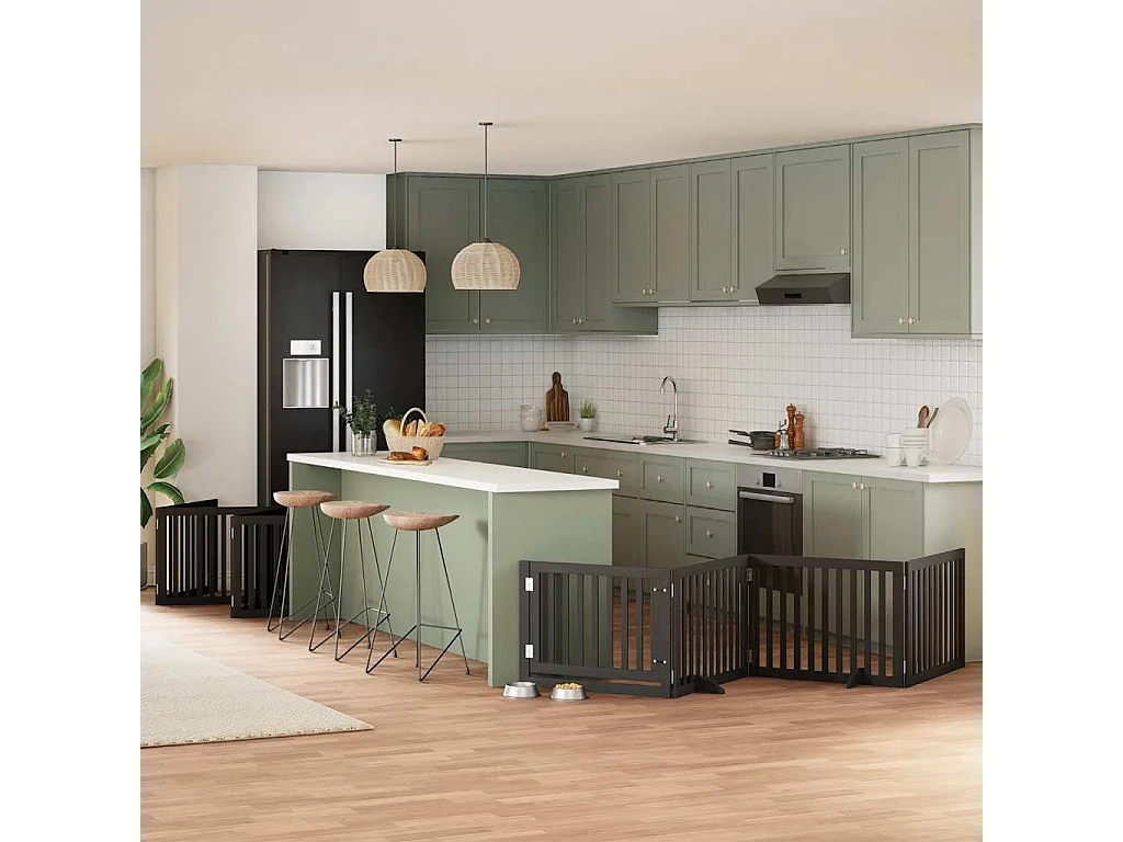 Barrière pour chien porte pliable 10 panneaux noir bois peuplier