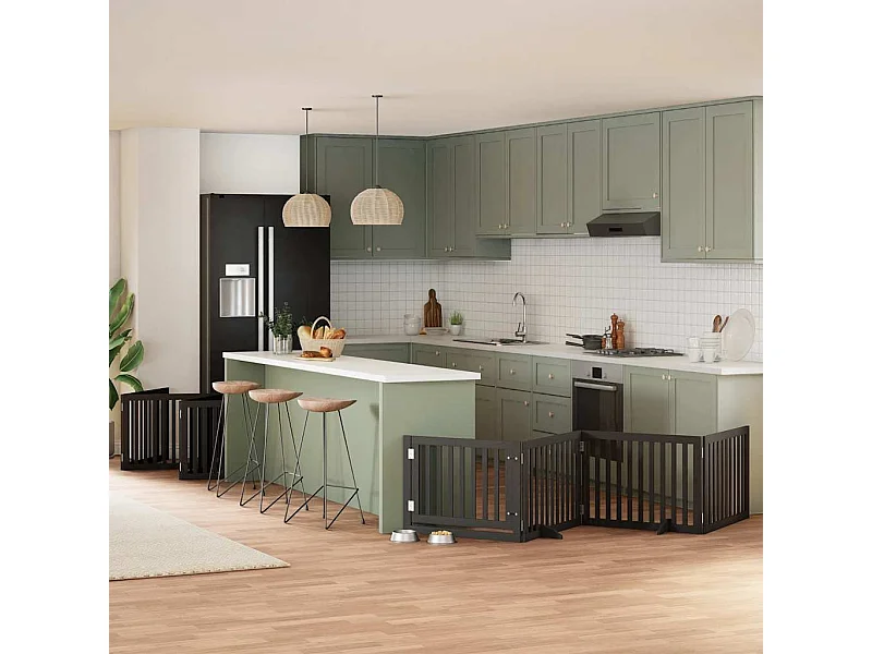 Barrière pour chien porte pliable 10 panneaux noir bois peuplier