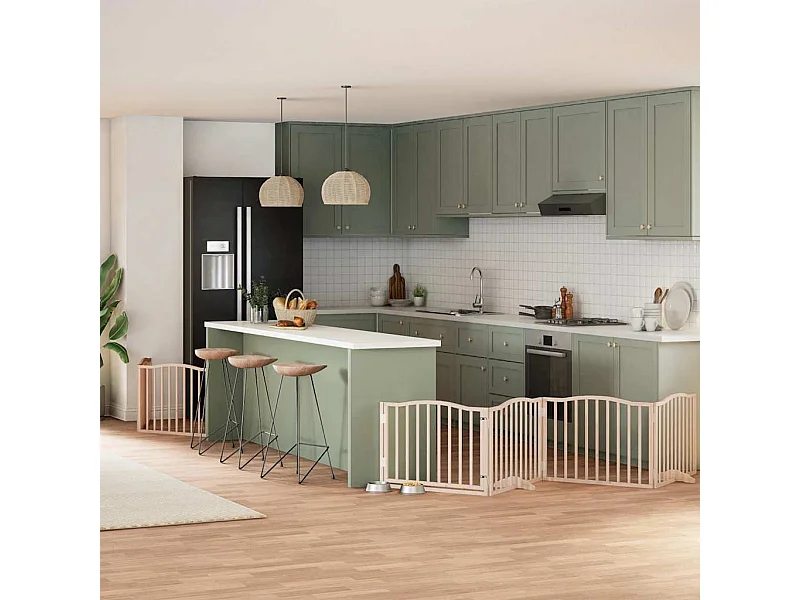 Puerta para perros plegable 8 paneles madera de álamo 640 cm