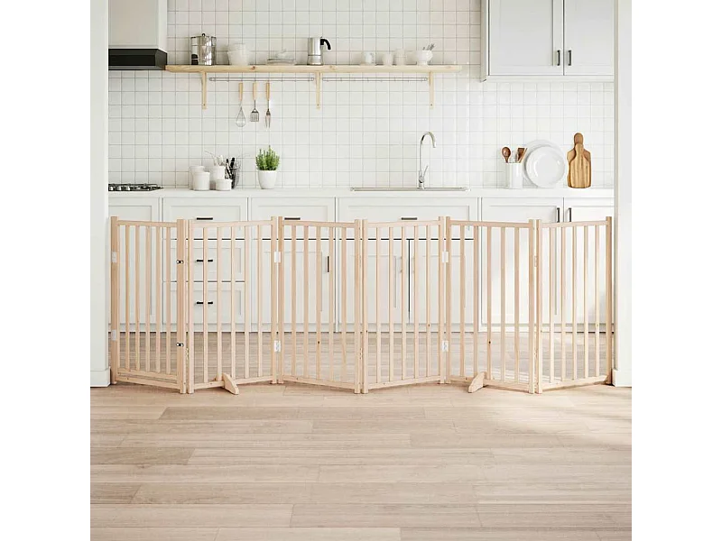 Portão para cães com porta dobrável 6 painéis 300 cm abeto maciço