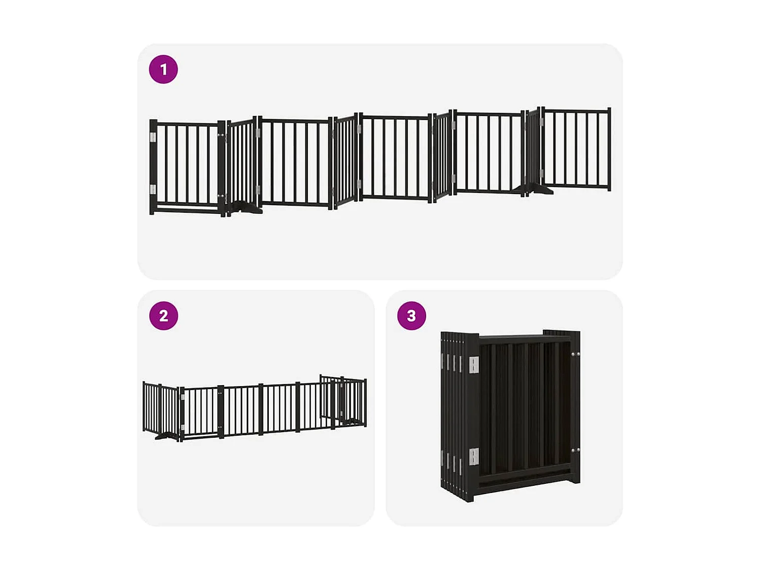 Barrière pour chien porte pliable 9 panneaux noir bois peuplier