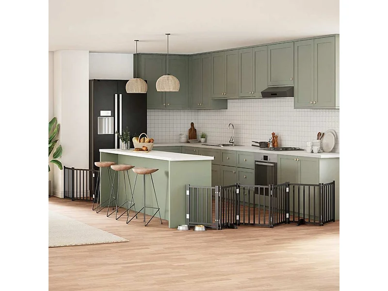 Barrière pour chien porte pliable 9 panneaux noir bois peuplier