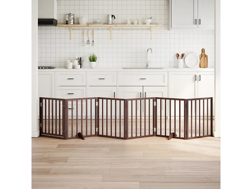 Puerta para perros plegable 6 paneles madera álamo marrón 300cm